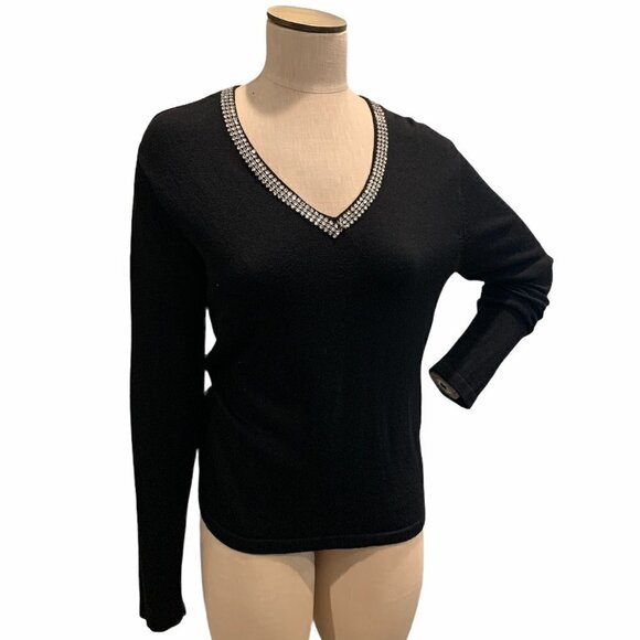Soft Surroundings L Silk Cashmere Sweater Black Item#181F - Picture 1 of 11